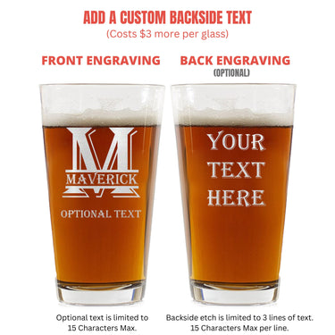 Personalized 16 oz Pint Glass Monogram Engraved